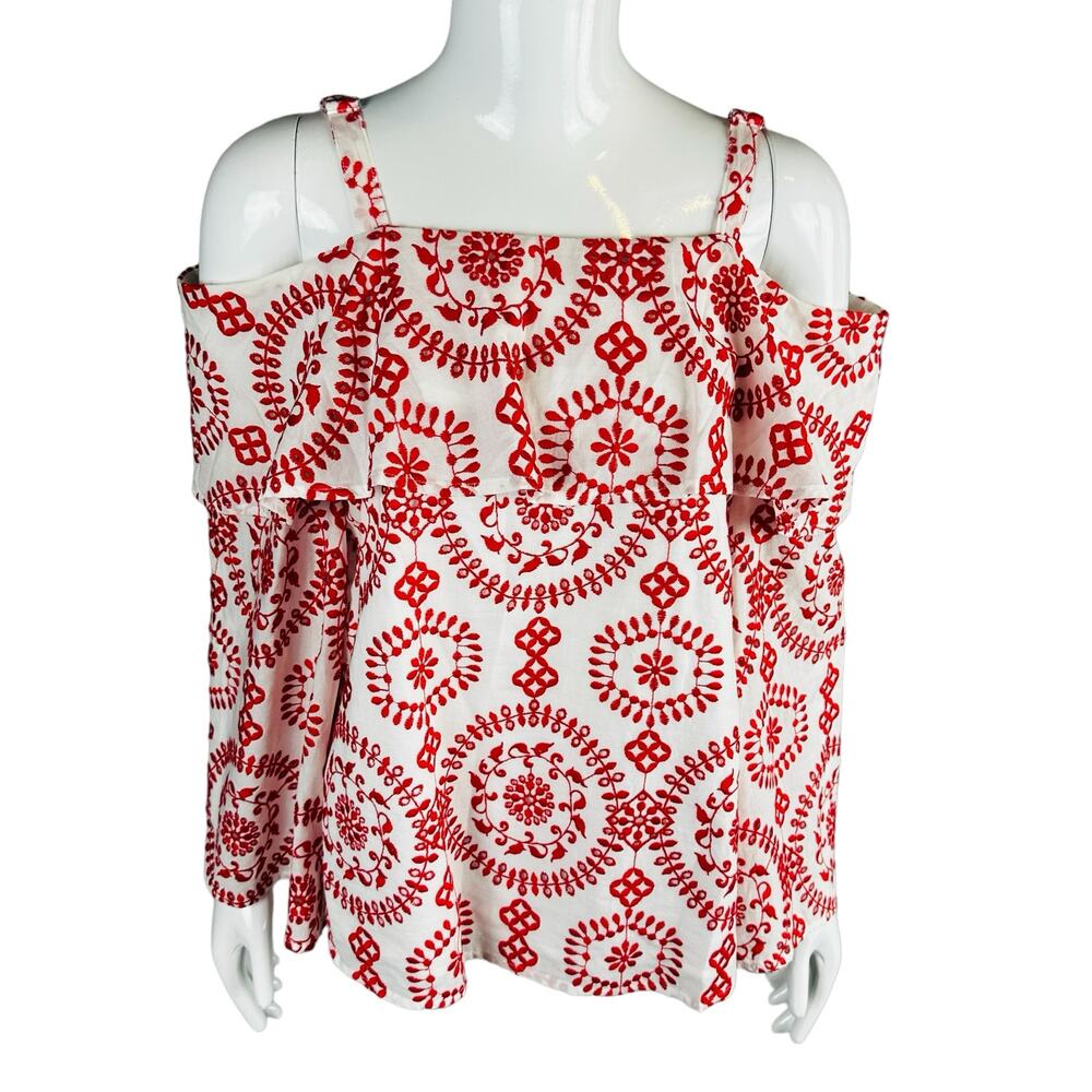 INC‎ International Concepts Womans Sz Small Blouse Embroidered Long Sleeve Red